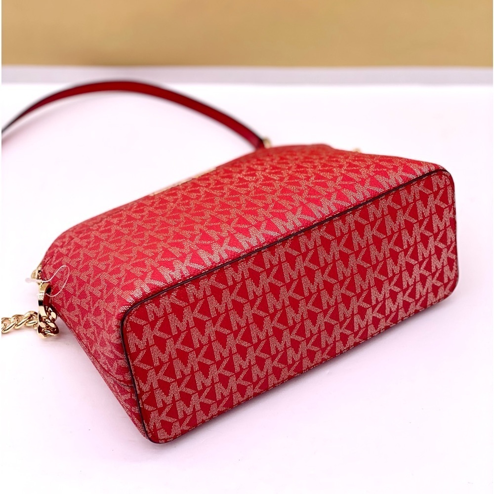 MICHAEL KORS Medium Logo Dome Crossbody Bright Red Multi - Picture 10 of 14